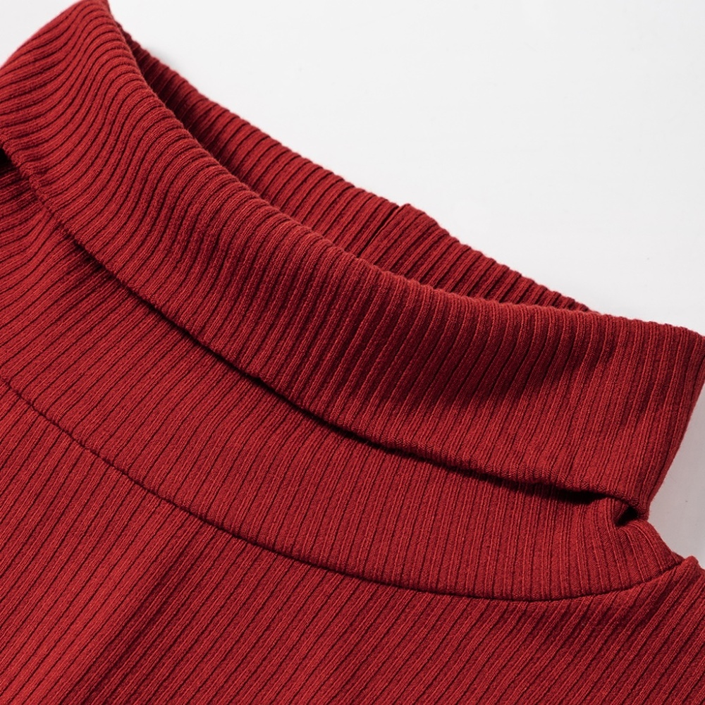 CLEARANCE 1 LEFT!! Racing Red Ribbed Knit Long Sleeve High Neck Mini Dress - Picture 10 of 13